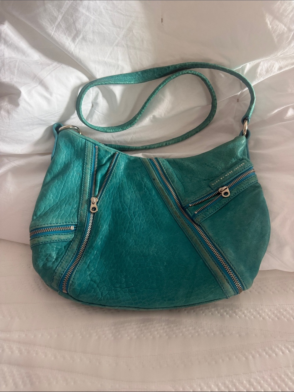 Marc Jacobs Teal Crossbody Shoulder Bag with Diagonal Zip Accents